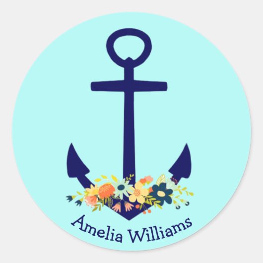 Sticker Rond ancrage bleu avec bouquet floral (Devant)