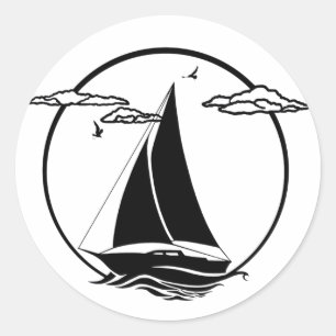 Sticker Rond Ancrage noir/blanc de silhouette marine/voilier