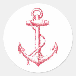Sticker Rond Ancrage rouge vintage avec corde