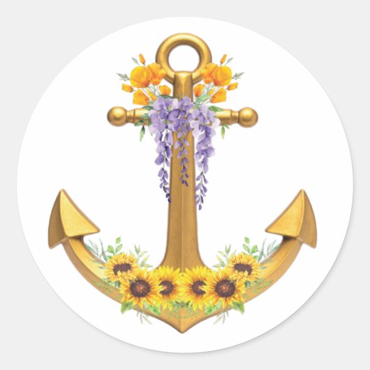 Sticker Rond Ancre avec Fleurs (Devant)