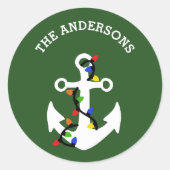 Sticker Rond Ancre avec lumières de Noël Nautique (Devant)