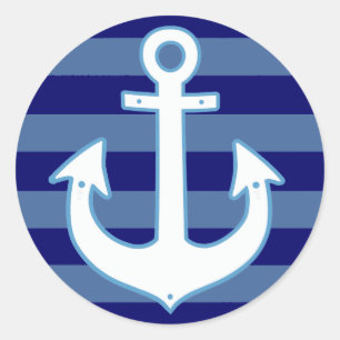 Sticker Rond ancre blanche marine et bandes bleues