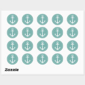 Sticker Rond Ancre blanche nautique sur Turquoise (Feuille)
