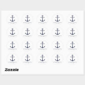 Sticker Rond Ancre bleu marine moderne mariage Faveur (Feuille)