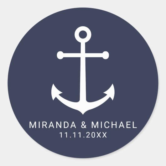 Sticker Rond Ancre bleu marine moderne mariage Faveur (Devant)