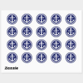 Sticker Rond Ancre bleu marine Monogramme Mariage Phoques Favor (Feuille)