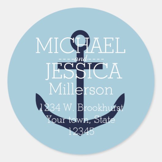 Sticker Rond Ancre bleue Adresse personnalisée (Devant)