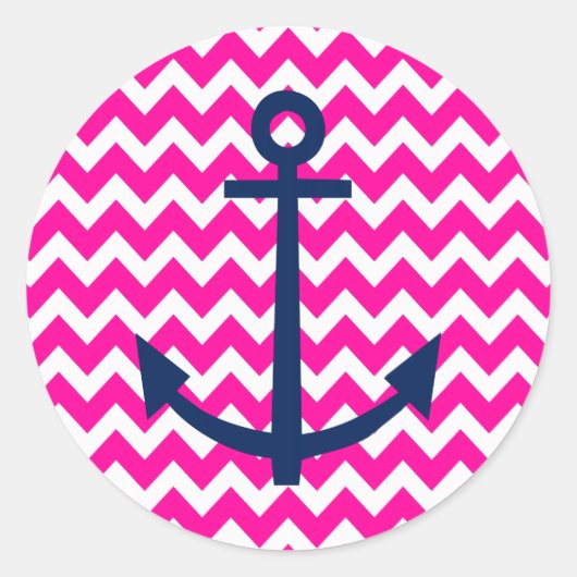 Sticker Rond Ancre Chevron Nautical Pink et Navy (Devant)