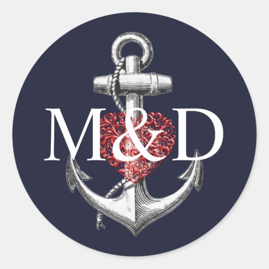 Sticker Rond Ancre Coeur Mariage de marine (Devant)