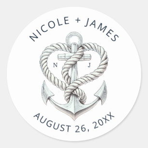 Sticker Rond Ancre Coeur Nautique Mariage Côtier