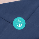 Sticker Rond Ancre couleur Arrière - plan modifiable Enregistre<br><div class="desc">Ce nautique enregistrer la date mariage autocollant dispose d'une ancre en blanc contre une couleur arrière - plan modifiable; pour la changer du turquoise à la couleur de votre choix, cliquez sur le bouton personnaliser. Consultez d'autres articles mariages correspondants https://www.zazzle.com/collections/editable_color_nautical_anchor_wedding_3-119105450401013879?rf=238364477188679314&tc=rc . Personnalisez-le en remplaçant le texte de l'espace réservé. Pour...</div>