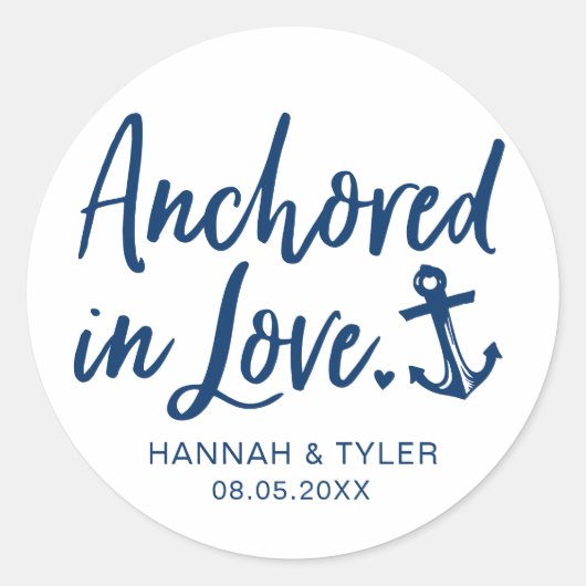 Sticker Rond Ancré Dans Love Beach Mariage Nautique (Devant)