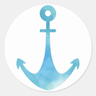 Sticker Rond Ancre de bateau aquarelle nautique bleu turquoise