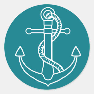 Sticker Rond Ancre de bateau blanc nautical bleu sarcelle vinta