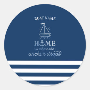 Sticker Rond Ancre de bateau nautique rayée bleu marine