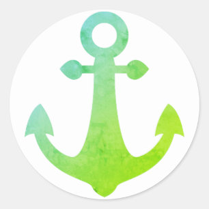 Sticker Rond Ancre de bateau vintage lime verte nautique marin