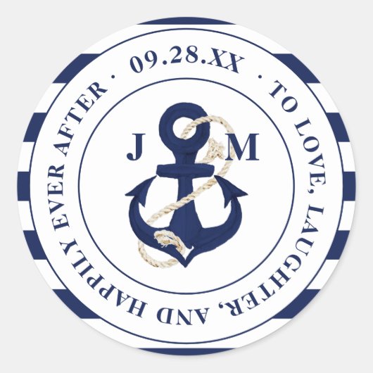 Sticker Rond Ancre de la marine Monogramme heureux jamais après (Devant)