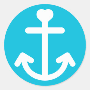 Sticker Rond Ancre de navire nautique bleu turquoise océan mari