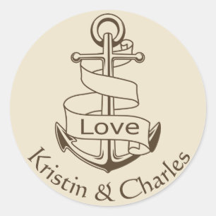 Sticker Rond Ancre de navire nautique personnalisée Mariage Amo