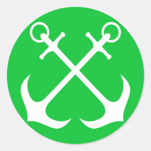 Sticker Rond Ancre de navire nautique vert et blanc Marin Batea