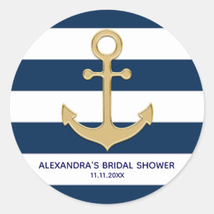 Sticker Rond Ancre d'or Bleu Bleu Marine