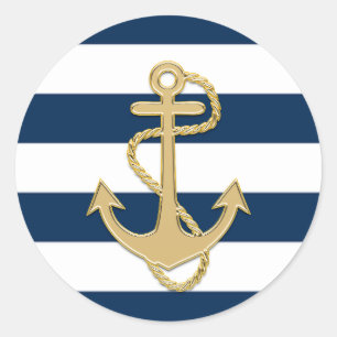 Sticker Rond Ancre d'or Bleu Bleu Marine