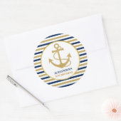 Sticker Rond Ancre d'or bleu marine (Enveloppe)