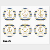 Sticker Rond Ancre d'or bleu marine (Feuille)