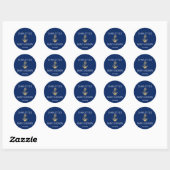 Sticker Rond Ancre d'or bleu marine BABY SHOWER blanc (Feuille)