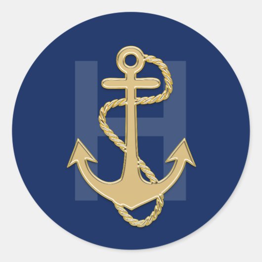 Sticker Rond Ancre d'or bleu marine  MONOGRAM Mariage (Devant)