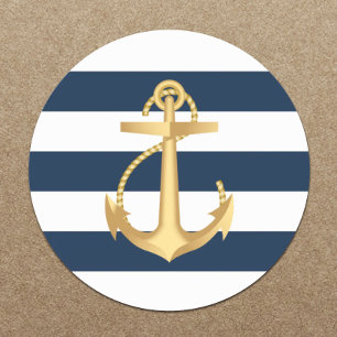 Sticker Rond Ancre d'or Brise marine Mariage nautique
