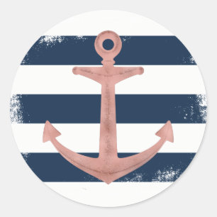 Sticker Rond Ancre d'or rose Bandes marines nautiques