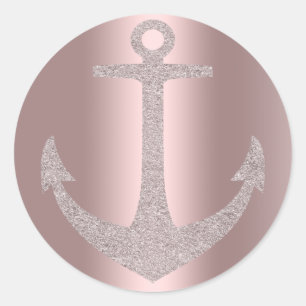 Sticker Rond Ancre d'or rose Glam Nautique fête d'anniversaire