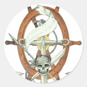 Sticker Rond Ancre du bateau pirate crâne