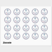 Sticker Rond Ancre florale marine rose & Navy Fleurs & corde (Feuille)