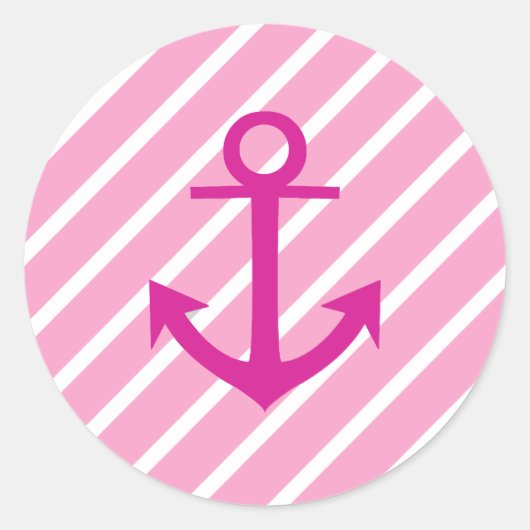 Sticker Rond Ancre Fuchsia Nautique Rose Et Blanc (Devant)