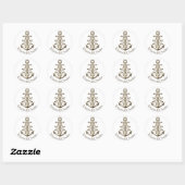 Sticker Rond Ancre Mariage nautique et roue de navire Brown (Feuille)