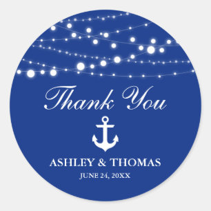 Sticker Rond Ancre Mariage nautique Lumières Merci bleu