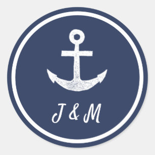 Sticker Rond Ancre Marine Bateau nautique Mariage Personnalisé