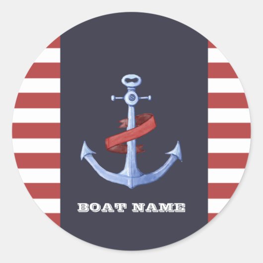 Sticker Rond Ancre marine, Bleu marine, Bandes rouges (Devant)