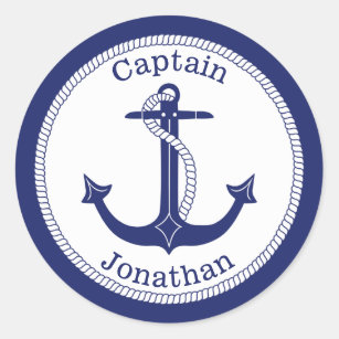 Sticker Rond Ancre nautique Capitaine de marine Personnalisé