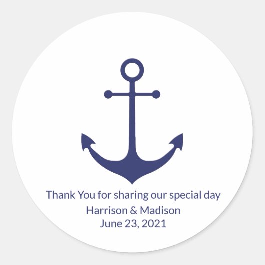 Sticker Rond ancre nautique mariage marine bleu blanc faveurs (Devant)