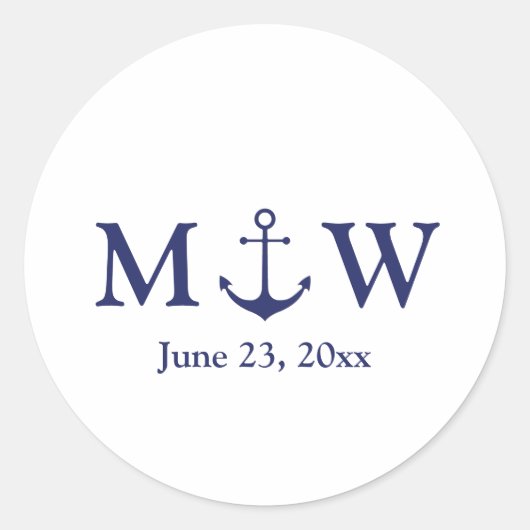 Sticker Rond ancre nautique mariage marine bleu blanc monogramm (Devant)