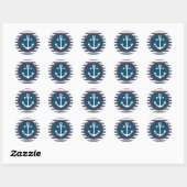 Sticker Rond Ancre Nautique Marine Bleu Et Blancs (Feuille)