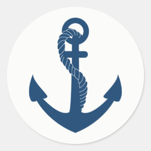 Sticker Rond Ancre nautique Marine Blue Sailor Beach Mariage