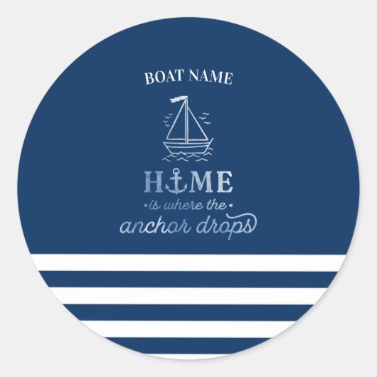 Sticker Rond Ancre nautique Marine Blue Striped (Devant)
