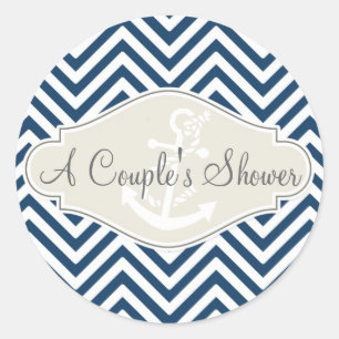 Sticker Rond Ancre nautique moderne Preppy Chevron Stripe