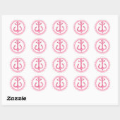 Sticker Rond Ancre nautique - rose chaud rayé (Feuille)