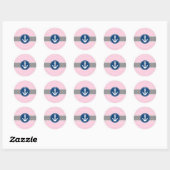 Sticker Rond Ancre nautique rose Chevron (Feuille)