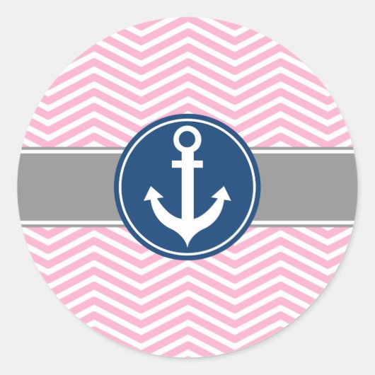 Sticker Rond Ancre nautique rose Chevron (Devant)